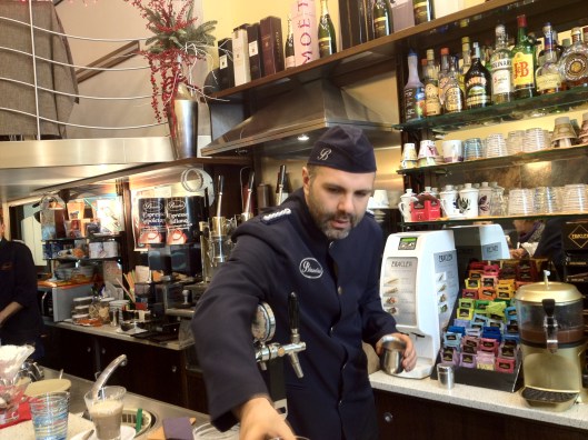 Café Biandini , as you can see most coffee shops in Italy sell more than coffee,  they are also a bar, a bakery and most of them offer a lunch menu and aperitif buffet from 5 pm.  I love the elegant uniforms their trained baristas wear.