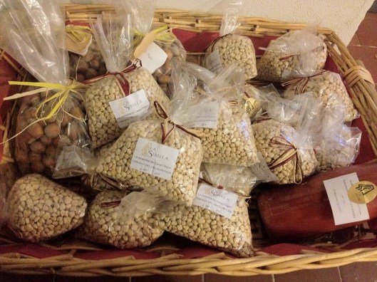 Example of biodiversity were vines coexist along with other agricultural forms.  The Azienda Agricola La Sibilla participates in the Slow Food commission and has some legumes on a DOP category 