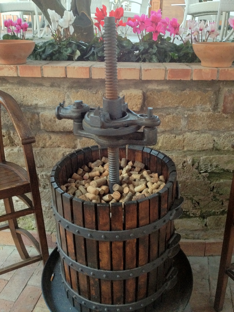 An old press at Villa Eubea, was still used here for years to get the last drops of juice from the local grapes. 