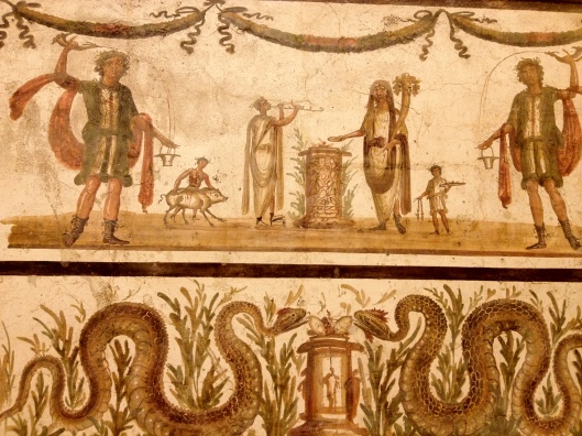 The Wine Offering.  Fresco found in Pompeii (Sec. VII BC)   Many of these well preserved frescoes can be seen at the Archeological Museum of Naples (Museo Archeologico Nazionale)