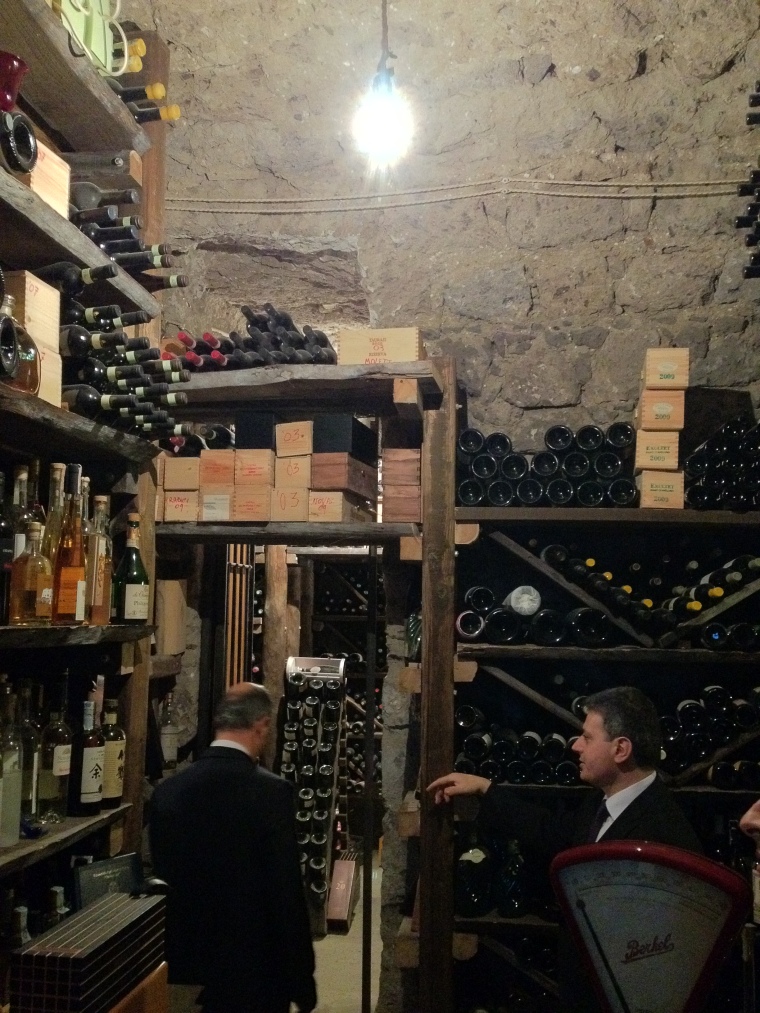 The Master Sommelier guiding me around the cellar of the Saracen Tower.