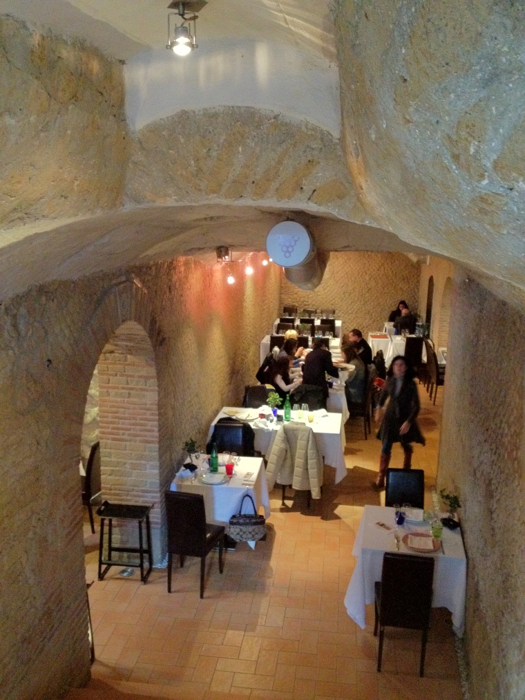 The restaurant inside Vinaria's cave