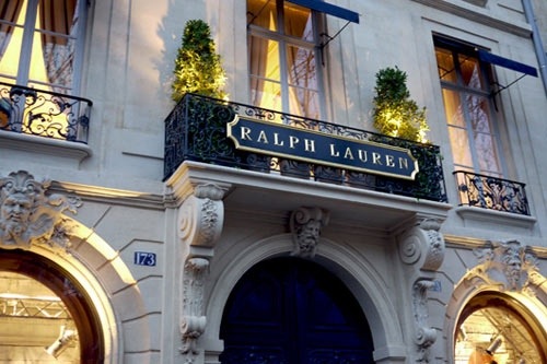 Detail of the flagship store at the Parisian Latin Quarter with the style of Ralph Lauren.  