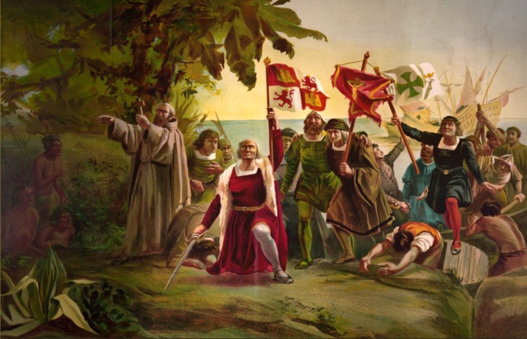 The discovery of St Barthelemy.  Columbus gave to the Island the name of his brother Bartolomeo.